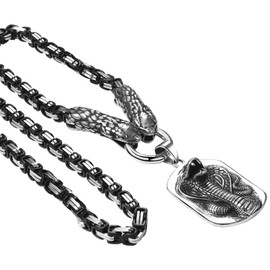 Flonge Men's Snake Pendant Necklace: Viking Necklace for Men with Byzantine Chain Vintage Snake Dog Tag Necklace Norse Gifts for Men