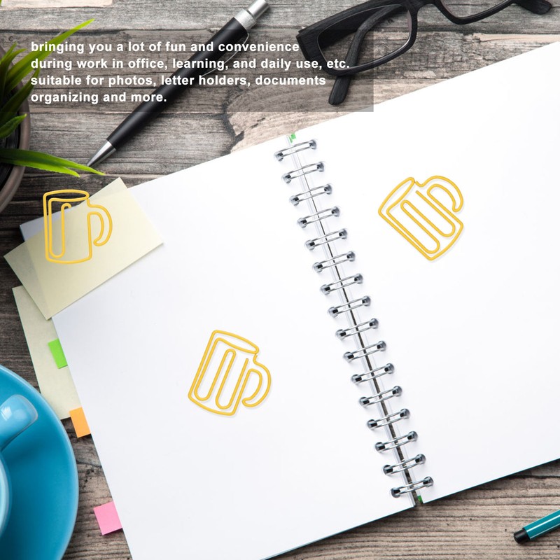 100Pcs Cute Paper Clips Yellow Cup Style Strong Metal Exquisite