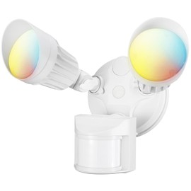 LEONLITE 3CCT LED Security Light, Motion Sensor Outdoor Lights, Dusk to Dawn, ETL Listed, Adjustable Heads, 3000K4000K5000K Selectable, Motion Detector Flood Light for Outside, IP65 Waterproof, White