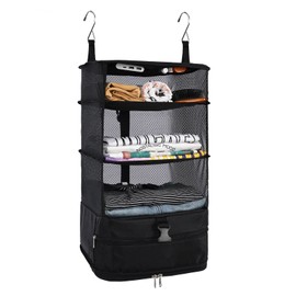 Surblue Hanging Closet Storage Bag Collapsible 3-Shelf Washable Oxford Fabric with 2 Hooks (L 11.41 * 11.41 * 19.68in, Black)