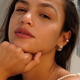 VACRONA Gold Hoop Earrings for Women | 14K Gold Plated 925 Sterling Silver Posts Blue CZ Red Cubic Zirconia Lightweight Trendy Huggie Hoops Earrings Gifts