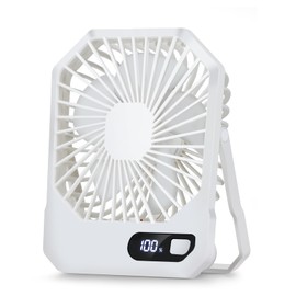 Jrisbo Desk Fan Battery Operated, Portable USB Rechargeable Personal Fan, 2600mAh 180° Tilt Folding Ultrathin Small Fan with 3 Speeds & Power Display for Office Bedroom Home Desktop