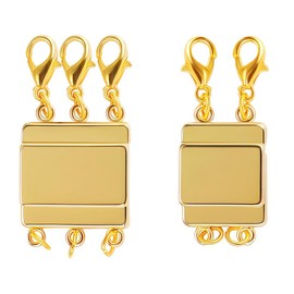 Pack of 2 Layering Magnetic Clasps Magnetic Clasp Chain for Necklace Bracelets Jewellery Connection Buckles Multiple Chains Separate Layering Clasps Chains Magnetic Connector Gold