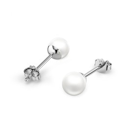 DALARAN Sterling Silver White Pearl Stud Earrings for Women Hypoallergenic Earrings 4/5/6/7/8/9/10 mm, Sterling Silver, Pearl
