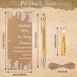 WWmily 20 Sets Employee Appreciation Gifts Bulk Bamboo Ballpoint Pens Thank you Cards Inspirational Keychain Twine Quotes Encouraging Pen for Colleagues Staff Teacher Nurses Team Volunteer