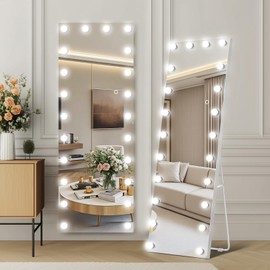 Kosmonia 56x18 Hollywood Full Length Mirror with Light, 19 Dimmable Bulbs & 3 Color Smart Touch Control, Distortion Free, Tempered Glass & Shatter Proof Film, Safe Full Body Mirrors with Stand