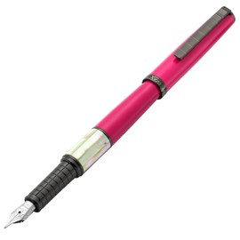 Xezo Speed Master Fountain Pen, Fine Nib. Matte Cerise Fuchsia with White Mother of Pearl. Gunmetal Plated. Lightweight Brass Body. No Two Alike. Etched With a Serial Number