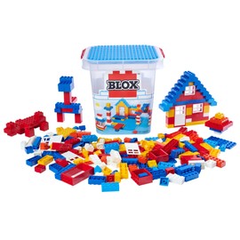 Simba 104114518 Blox 250 Building Blocks in Bucket, for Children from 3 Years, Various Stones, 8 Windows, 4 Doors, with Base Plate, Fully Compatible, Assorted Colours