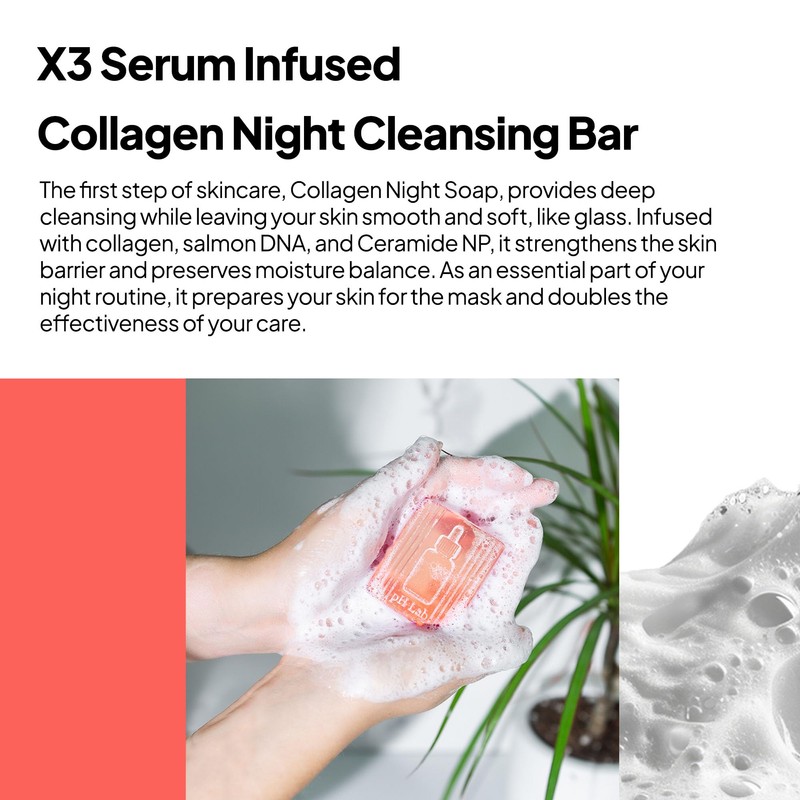 PhLab Collagen Night Soap Bar, Skin Calming Cleasing Bar, Improves