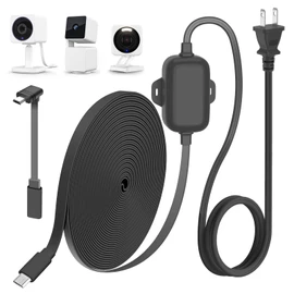 delilyn 25FT Outdoor Power Adapter for WYZE Cam V4/Cam OG/V3/V3 Pro, L-Shape Micro USB Extension Cable for Cam Pan V3, IP67 Waterproof Flat Cable Charge Your Camera