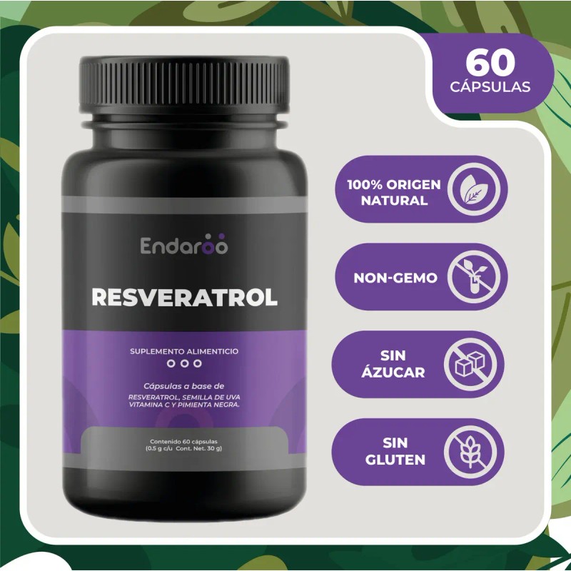 Resveratrol Endaroo Suplemento Antioxidante Cápsulas Pimienta Negra