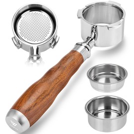 Bottomless Portafilter 51 mm 3 Ears – Compatible DeLonghi Dedica EC680/EC685/EC885, Portafilter 51 mm with Walnut Wooden Handle, Includes 2 Stainless Steel Filter Baskets