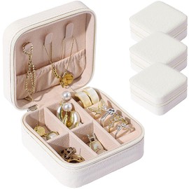 Organizador de Joyas,3 Piezas Caja de Joyería de Cuero,Portátil Caja de Almacenamiento de Joyería,Joyero organizador para Anillo,Pendientes,Collar,Pulsera (Blanco)