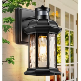 VIANIS Motion Sensor Porch Lights Outdoor, Modern Black Exterior Lighting Fixtures Wall Mount for House, 100% Aluminum Anti-Rust Waterproof Outdoor Sconce Lights for Garage Entryway with Ripple Glass