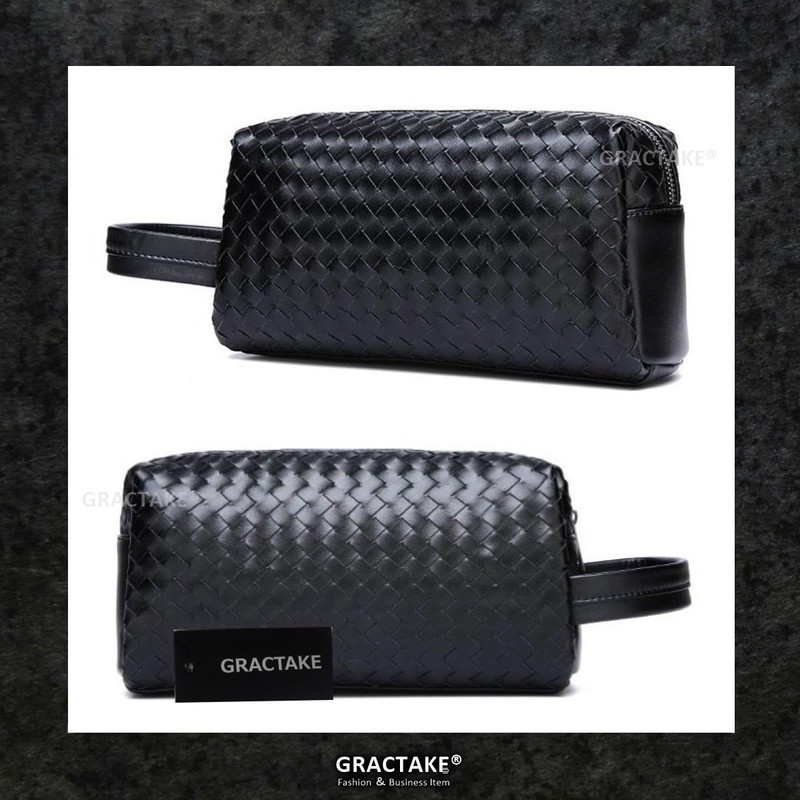 GRACTAKE Second Bag, Men's Leather, Synthetic Leather, Clutch Bag, Braided,