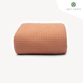 Salt Earth Throw Blanket 90"x90" 100% Organic Cotton Waffle Blanket for Couch, Bed, Sofa, Living Room & Home Decor Lightweight & All Season, Easy to wash Nature & Skin Friendly (Sun Baked Orange)