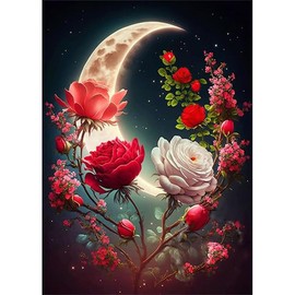SKTMH Diamond Painting Kit, Diamond Art, Valentine Decoration, Beautiful, Moon, Rose, Fully Applied Type, Home Wall Decoration, Valentine's Day, Birthday, Mother's Day, Gift, Beginner, Adult,