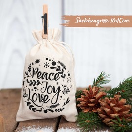 Papierdrachen 24 Advent Calendar Fabric Bags for Filling - with Black Numbers - Fabric Bags to Decorate Yourself - Gift Bags - Hello Winter Set No. 24