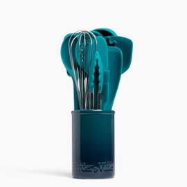 12-Piece Silicone Cooking Utensils Set | Silicone Utensils with Stainless Steel Handle and Ceramic Holder | Kitchen Utensils Set | Dishwasher Safe Set of Kitchen Essentials | Bondi