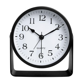 SCOAGE Small Desk Analog Alarm Clock Battery Powered Mini Metal Nightstand Shelf Clock with Light Side Table Decor Mid Century Cute Alarm Clock for Heavy Sleepers Bedrooms Desktop Living Room Bathroom