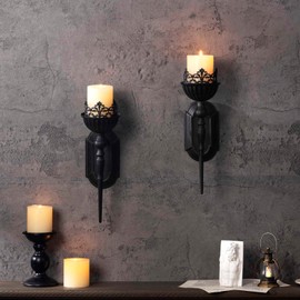 Wall Sconce Candle Holder (Set of 2) Black Crown and Scepter Design Wall-Mount Metal Candle Holders Hanging Iron Wall Candle Sconce Holder for Living Room, Bathroom, Dining Room