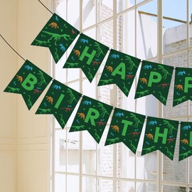 Dinosaur Theme Happy Birthday Banner, Green Camouflage Party Decoration