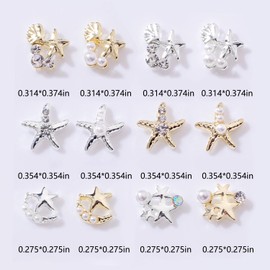 SILPECWEE 36pcs Ocean Nail Charms 3D Nail Art Charms Stars Beach Starfish Seashell Nail Jewelry Accessories Gold Silver Metal Nail Gems and Rhinestones for Manicure DIY Nail Decoration