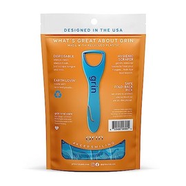 GRIN Limpiador de lengua, 32 unidades, limpiador de lengua desechable, raspador higiénico, plástico reciclado, lengua limpia, promueve aliento fresco,