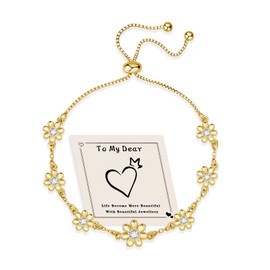 HEEYA Gold Bracelets for Womens, Gold Bracelets for Women-Adjustable Bracelets with Cubic Zircon, Gold Daisy Flower Bracelet for Mum Valentines Gifts for Her Mothers Day Gifts for Mum