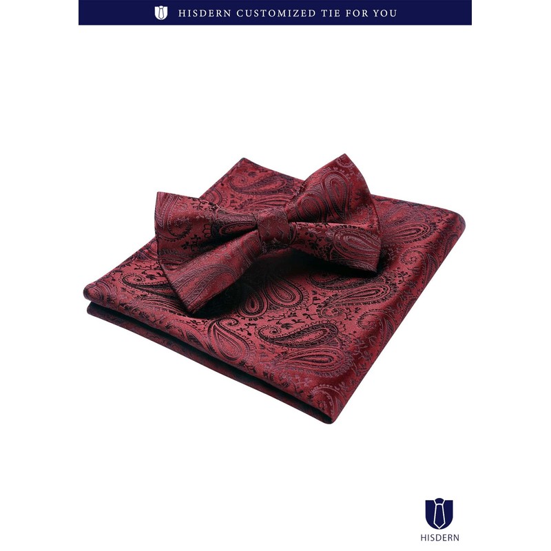 HISDERN Men's Bowtie, One-Touch Bowtie, with Chief, Adult, Weddings, Hook
