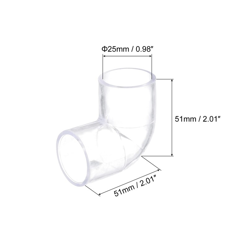 sourcing map 2Pcs Clear Elbow Fitting, 25mm/0.98" 2 Way Acrylic