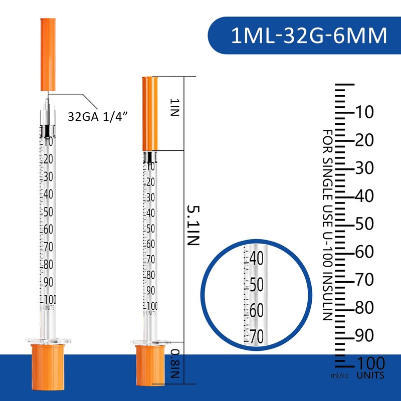 U-100 1ml Syringe 32G 1/4 Inch(6mm) , Syringes for Lab