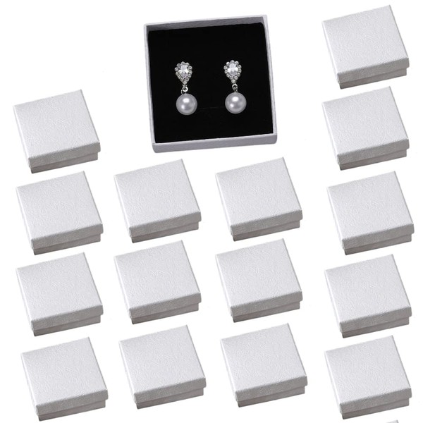 ANAMO Accessories, Gift Box, Small, Storage, Square, 2.8 x 2.8 x 1.2 inches (7 x 7 x 3 cm), Plain, 16 Pieces Set (White)