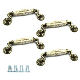 LC LICTOP 115mm/4.53" Kitchen Cabinet Antique Bronze Ceramic Drop Bail Dresser Pulls Drawer Knob Handles Pulls (4 1/2" Holes Center to Center,4 Pack)