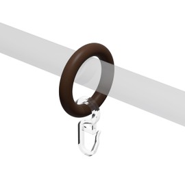 Interdeco Curtain Pole Rings with Pleat Hooks/Curtain Rings in Walnut Wood for 16 mm Diameter (Pack of 10)