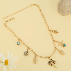 Rambling Rose 14K Gold DIY Necklace,Beach by the Sea Shell Pendant Necklaces Coconut Tree Pendant Necklace Starfish Pendant Necklace (Beach necklace)