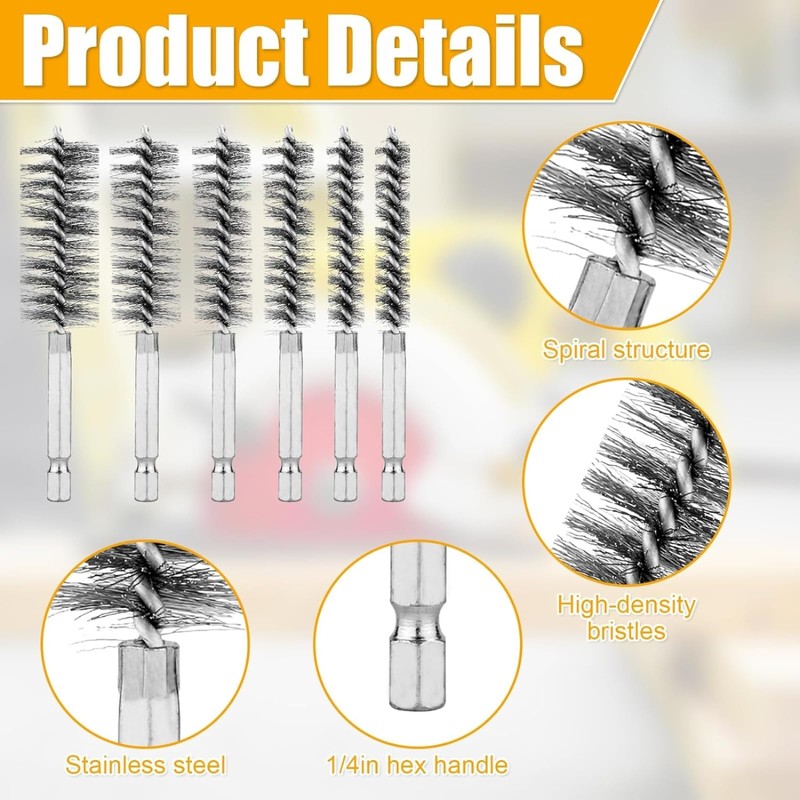 6-Pack Bore Brush Set Stainless Steel Wire Brush Bore Cleaning