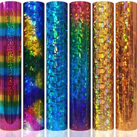 Soft Metal Foil HTV Vinyl, 6 Sheets of Heat Transfer Vinyl -12 x 10 inches, Holographic Ironed Vinyl on T-Shirts (Metal Foil HTV-6)