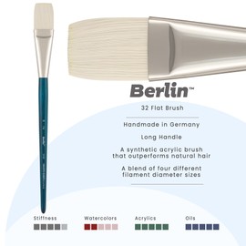 Creative Mark Berlin Synthetic Long Handle Artist Brush - Flat # 32 - Handmade in Germany Art Paint Brush w/Synthetic Filament for Acrylics, Oils, Alkyds - Art Brush w/Sustainable Wood Handle