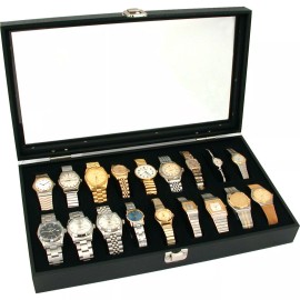 FindingKing New Glass Top Watch Display Jewelry Case Holds 18 Watches 14 3/4" x 8 1/4"