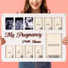 Chunful Monthly Sonogram Picture Frame Ultrasound Photo Frame Pregnancy Announcement for 1-10 Month Keepsake Baby Ultrasound Photo Album Pregnant Gift for First Time Mom Baby Nursery Decor,15'' x 12''