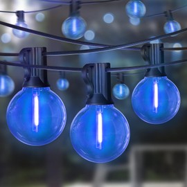 LAMPHOME LED Outdoor String Light, 26Feet Patio Lights with12+1Edison Shatterproof Bulbs(1Spare), UL Waterproof Outside Lights connectable Dimmable for Backyard Porch Decor,Blue