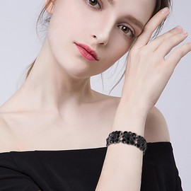 Ever Faith Round Austrian Crystal Vintage Style Costume Party Prom Elastic Stretch Bracelet for Women Black Black-Tone