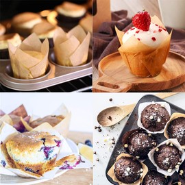 Onebycitess 150PCS Tulip Cupcake Liners,Natural Baking Cups Muffin Cupcake Grease-Proof Wrappers for Wedding, Birthday Party,Christmas(Blue,Natural,White)