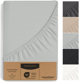 Hausfelder Box Spring Bed Fitted Sheet 180 x 200 to 200 x 200 cm; Jersey Cotton Collection Flat Sheet for a 180 x 200 cm to 200 x 200 cm Bed Waterbed Mattress, Grey