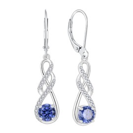 FJ Leverback Dangle Drop Earrings for Women 925 Sterling Silver Infinity Tanzanite Earrings December Birthstone Earrings Jewellery Gifts for Women Wife Girlfriend Mother Daughter