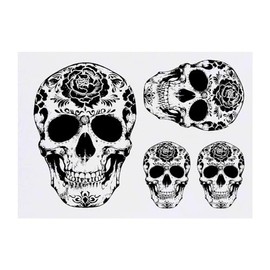 4 x 'Sugar Skull' Temporary Tattoos - Water Resistant, Skin-Safe, Non-Toxic Transfers, Mixed Sizes (TO00069212)