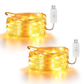 EXTRASTAR 100 LEDs PVC String Light,IP65 10M Warm White Fairy Light 8 Modes USB Powered, Indoor and Outdoor Use for Wedding and Christmas,2 Pack