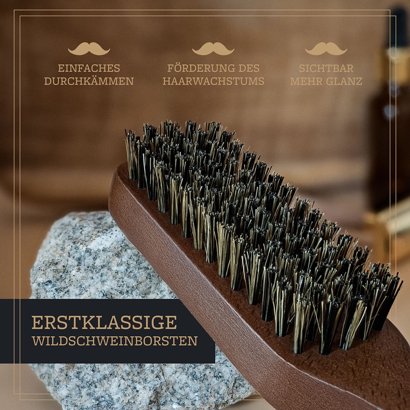 lampox Men's Beard Brush with Boar Bristles with Beech Wood