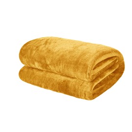 Brentfords Super Soft Flannel Fleece Blanket Throw Over Large Fluffy Warm Bed Sofa Bedspread, Ochre Yellow Mustard - 150 x 200cm